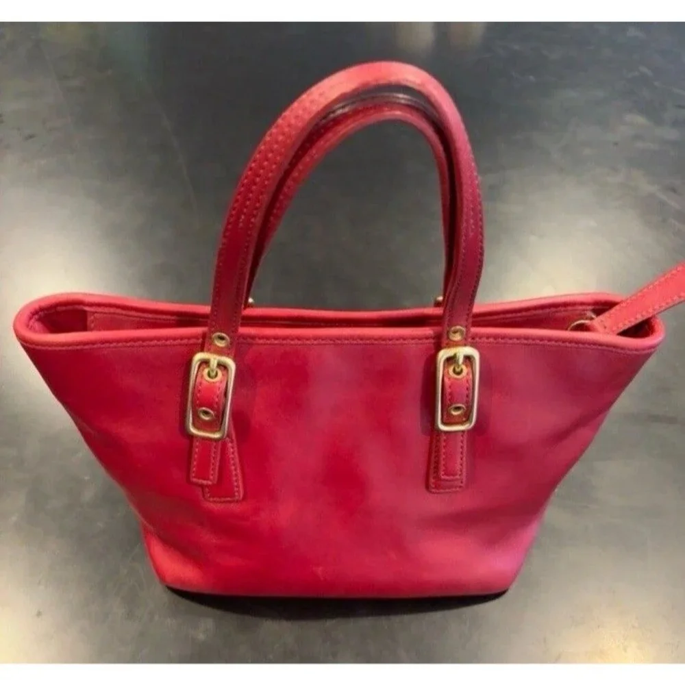 Vintage Coach Legacy Mini Market Tote Bag #9846 Ruby Red Glove Tan Leather EUC